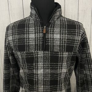 John Wayne Men's XL Black & Gray Check Quarter Zip Fleece Pullover Sweater